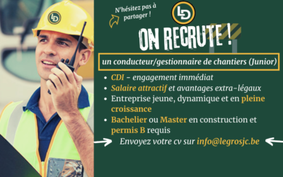 On recrute un conducteur/gestionnaire de chantiers (Junior)