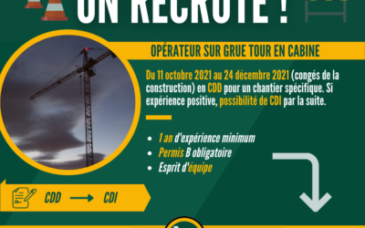 Offre d’emploi : Opérateur sur grue tour en cabine