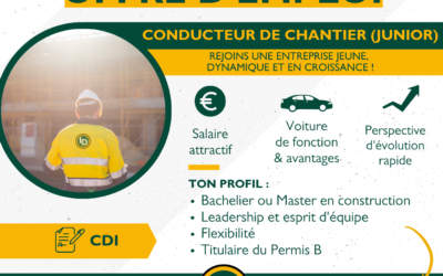 Nous recrutons un conducteur de chantier junior